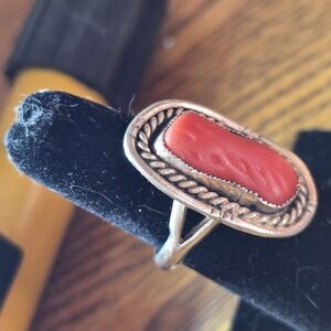 Coral Set In Sterling Silver Ring